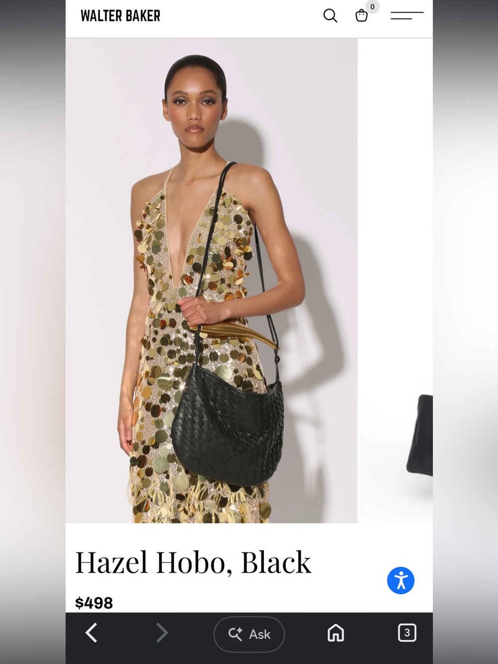 Walter Baker Hazel Hobo Woven Leather Black Gold Tone Handle Crossbody